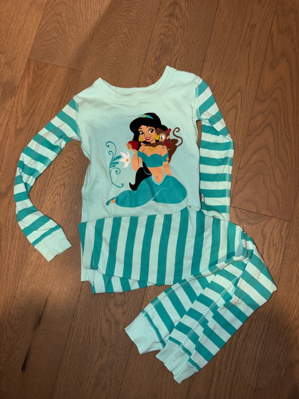 Hanna Andersson Teal Striped Princess Pajama Set